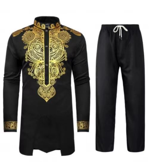 Herren elegantes Set mit kunstvoller Stickerei und bequemen Hosen Drune