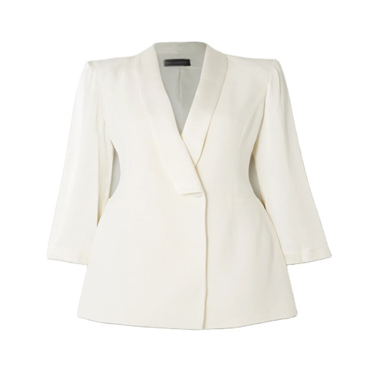 Damen Elegantes tailliertes Blazerkleid mit Schalkragen und tiefem V‑Ausschnitt Drune