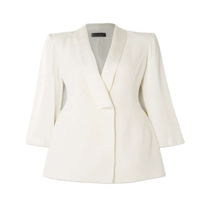 Damen Elegantes tailliertes Blazerkleid mit Schalkragen und tiefem V‑Ausschnitt Drune