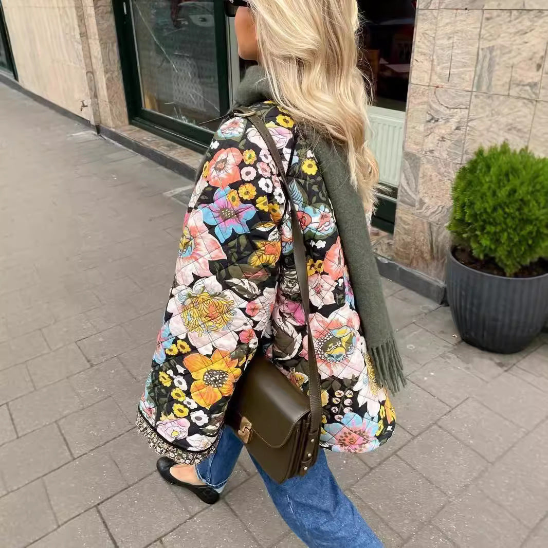 Damen gesteppte Blumenjacke mit luxuriösem Innenfutter Drune