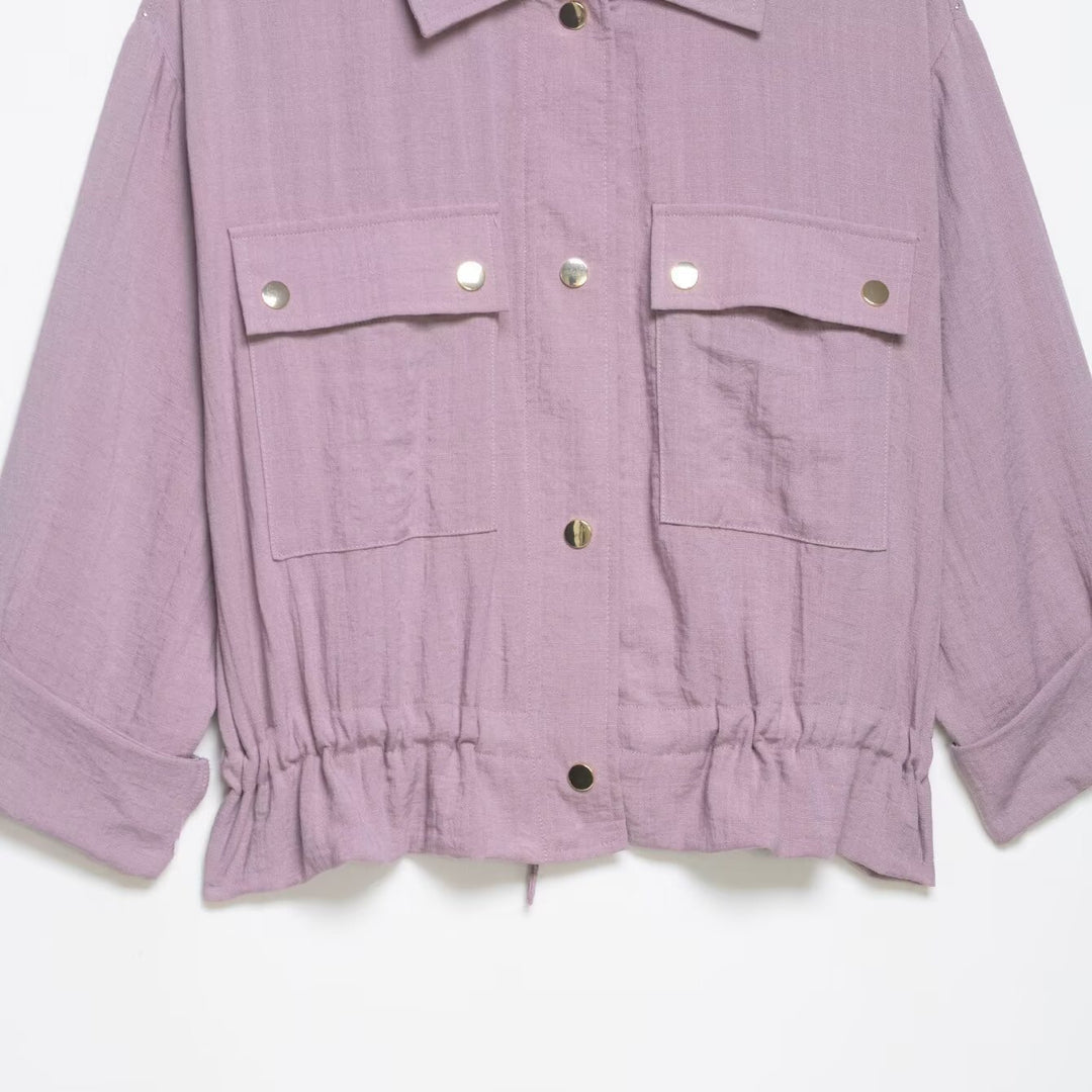 Damen Utility-Overshirt-Jacke mit Kordelzug und aufgesetzten Taschen Drune