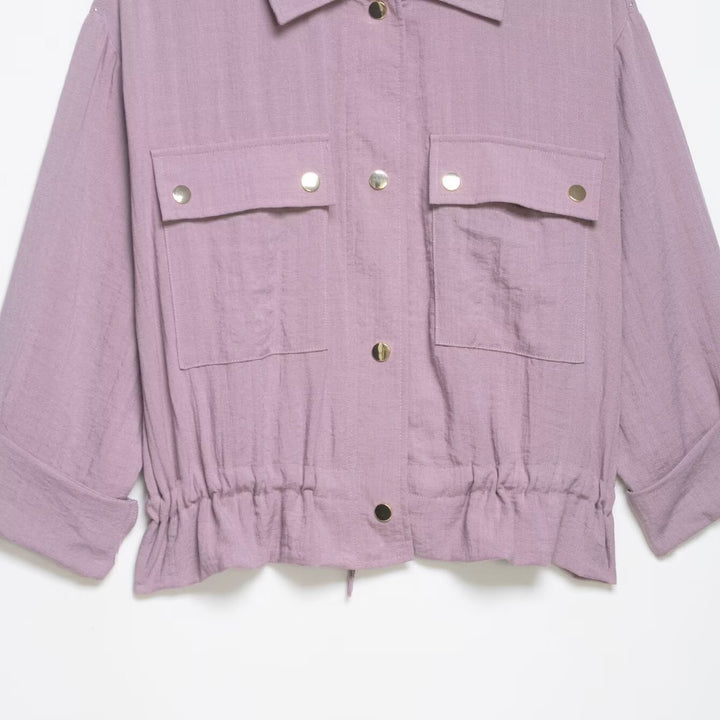 Damen Utility-Overshirt-Jacke mit Kordelzug und aufgesetzten Taschen Drune