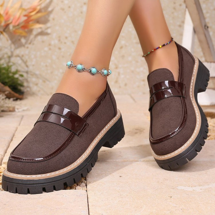 Damen nan modische Plateau-Loafer mit robuster Traktorsohle, gepolstertem Komfortfußbett und eleganter Penny-Lasche Drune