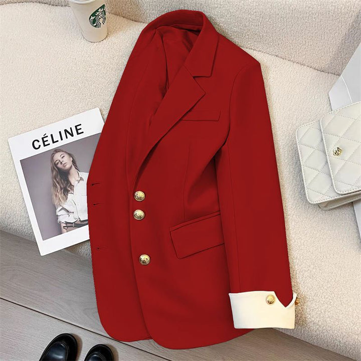 Damen Eleganter Blazer mit Goldknopfdetails Drune