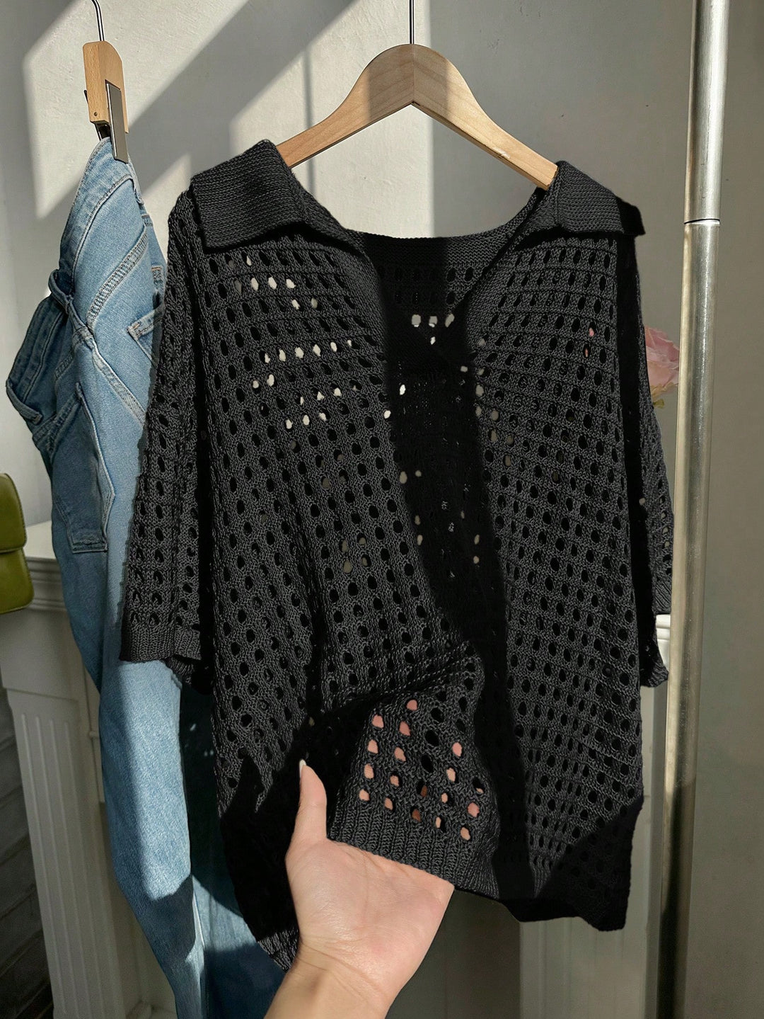 Damen luftiges Strickoberteil mit modernem Netzdesign Drune