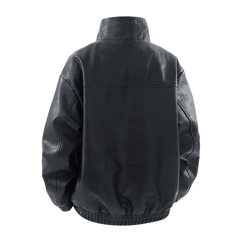 Herren modische Oversized-Lederjacke mit elegantem Kragen und praktischen Taschen Drune