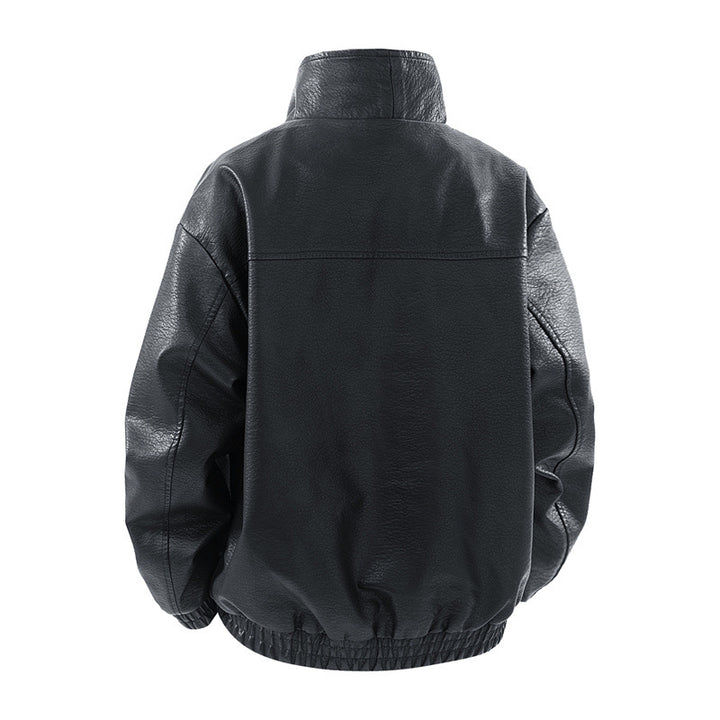 Herren modische Oversized-Lederjacke mit elegantem Kragen und praktischen Taschen Drune