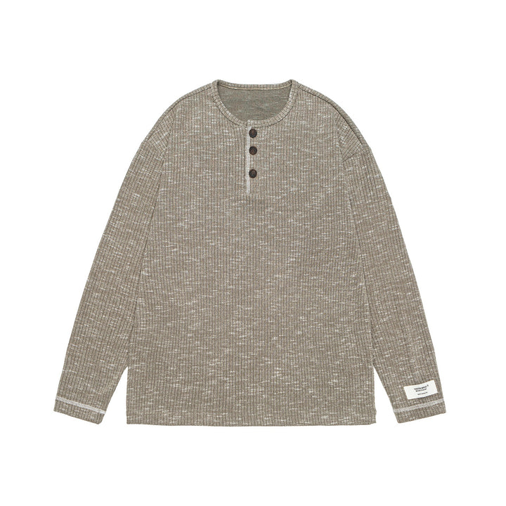 Unisex Gerippter Henley-Pullover mit Knopfleiste und Oversize-Silhouette Drune