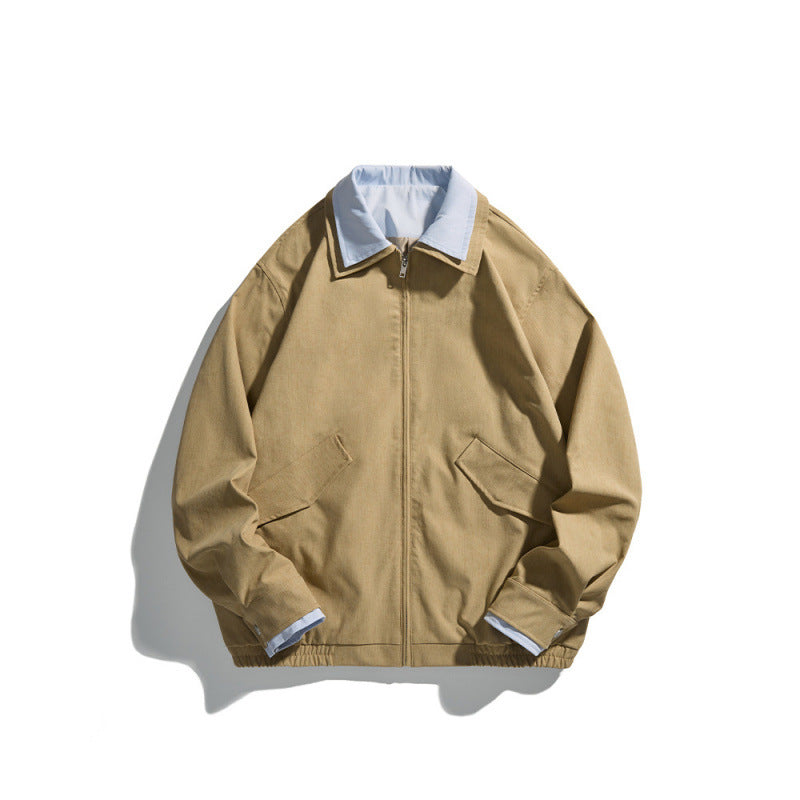 Herren Kurz geschnittene Canvas-Blousonjacke im Workwear‑Look mit kontrastierendem Hemdkragen Drune