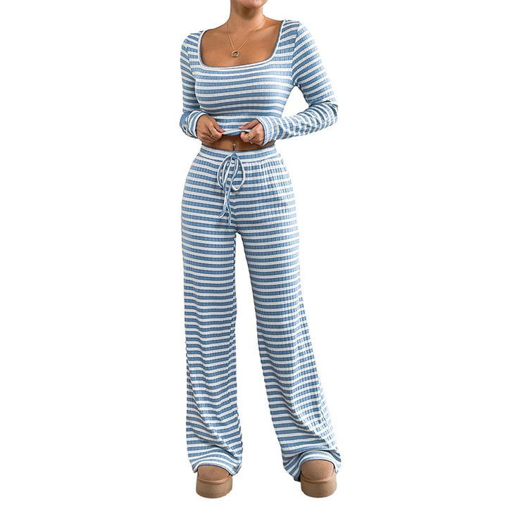 Damen Freizeitliches Zweiteiliges Set mit gestreiftem Oberteil und weitem Hose Drune