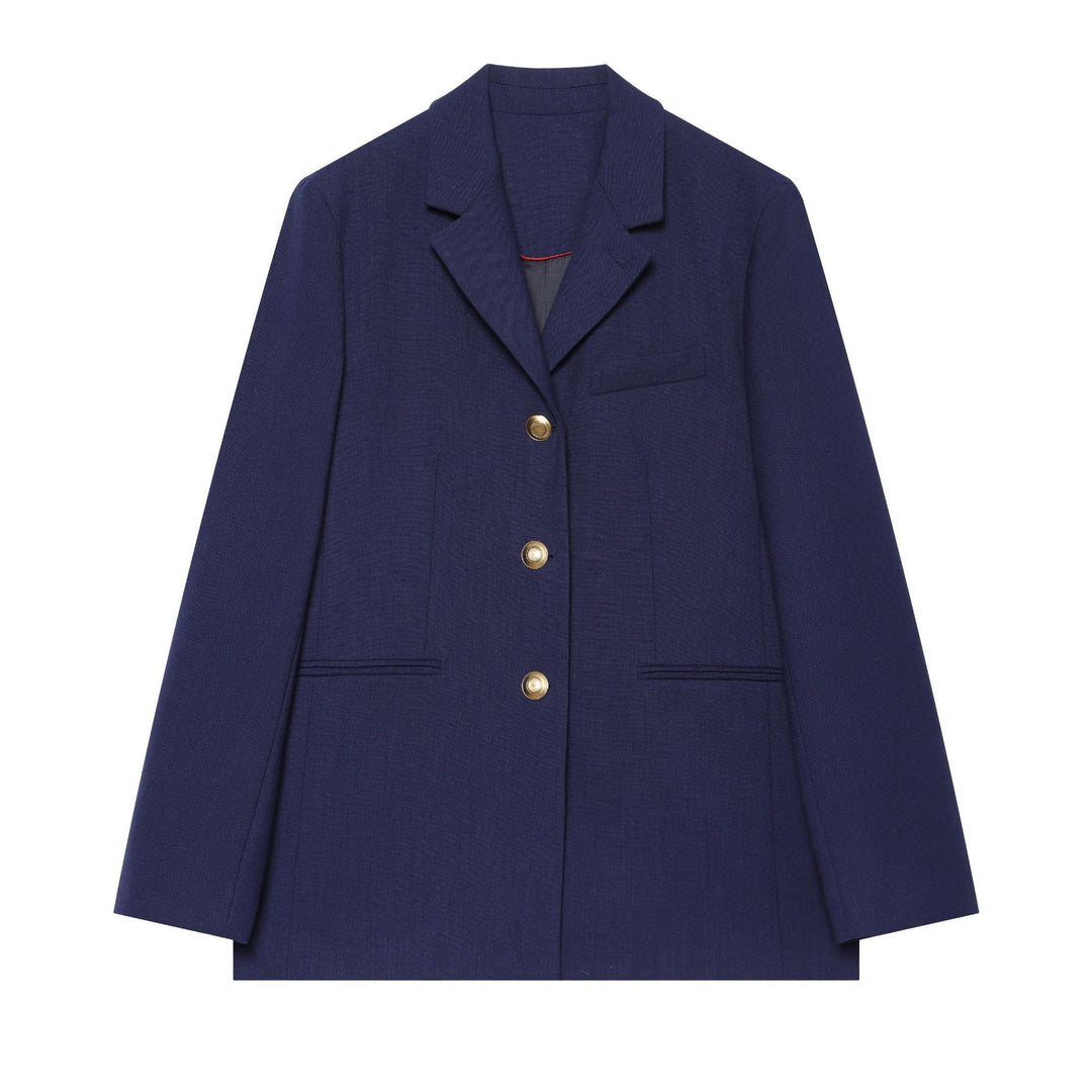 Damen Boxy‑Blazerjacke mit goldfarbenen Zierknöpfen und Leistentaschen Drune