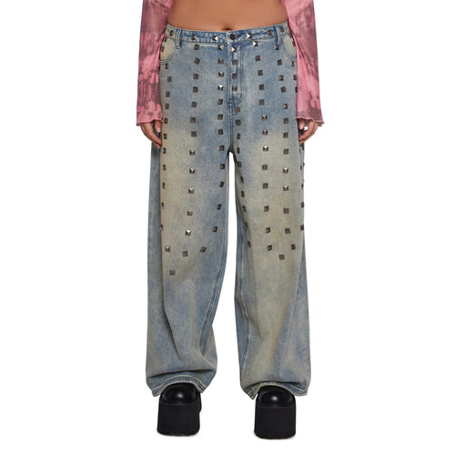 Damen Weite Jeans mit auffälligen Nieten-Applikationen Drune