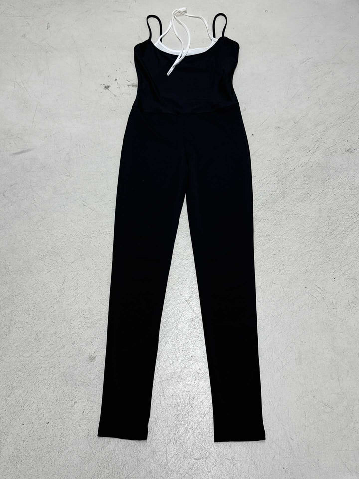 Damen schmal geschnittener Jumpsuit mit verstellbaren Spaghettiträgern und hohem Bund Drune