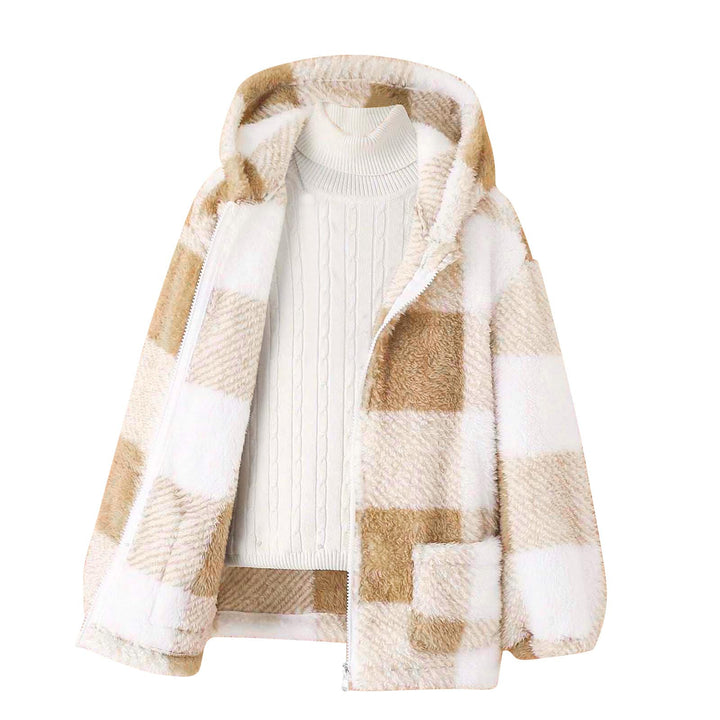 Damen Fleecejacke mit kariertem Muster und praktischen Taschen Drune
