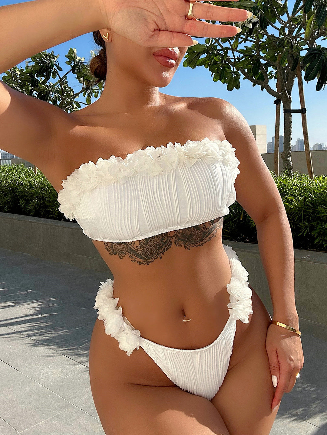Damen Bandeau-Bikini-Set mit modischen Rüschendetails Drune