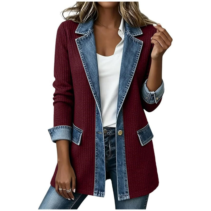 Damen Strickblazer mit Jeansbesatz und Reverskragen Drune