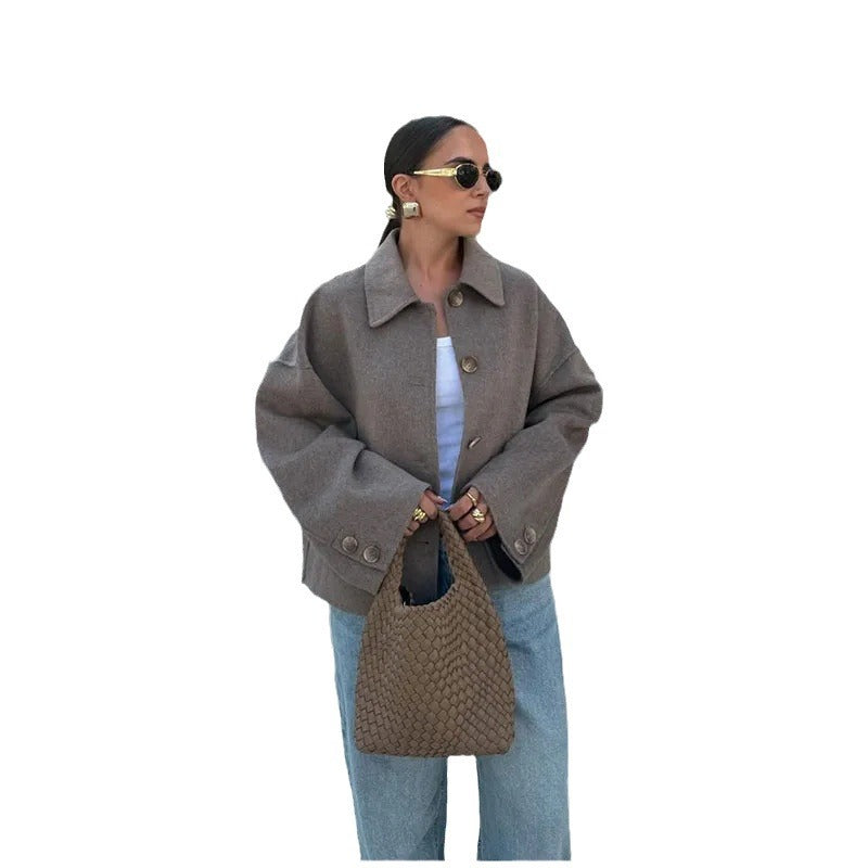 Damen Modischer Oversized Wollmantel Drune