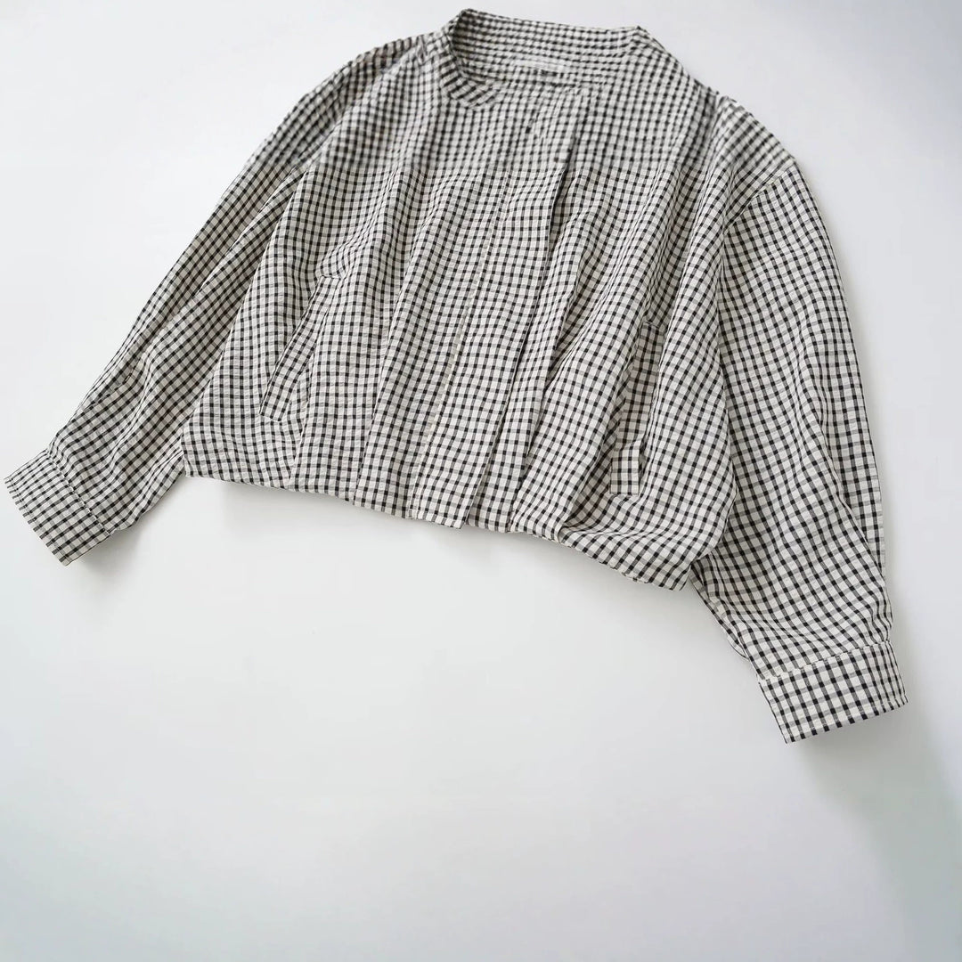 Damen Oversize Kurzblouson im Karo-Design mit hohem Stehkragen und Tunnelzugsaum Drune