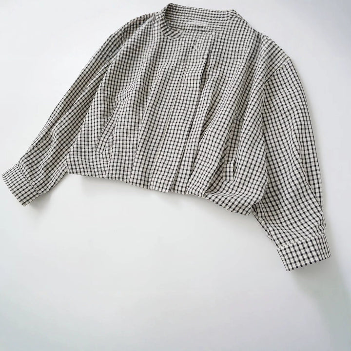 Damen Oversize Kurzblouson im Karo-Design mit hohem Stehkragen und Tunnelzugsaum Drune