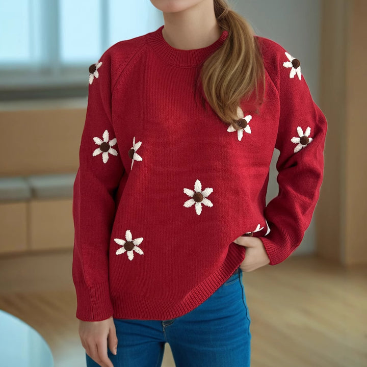 Damen Pullover mit floralen Applikationen und lässigem Schnitt Drune