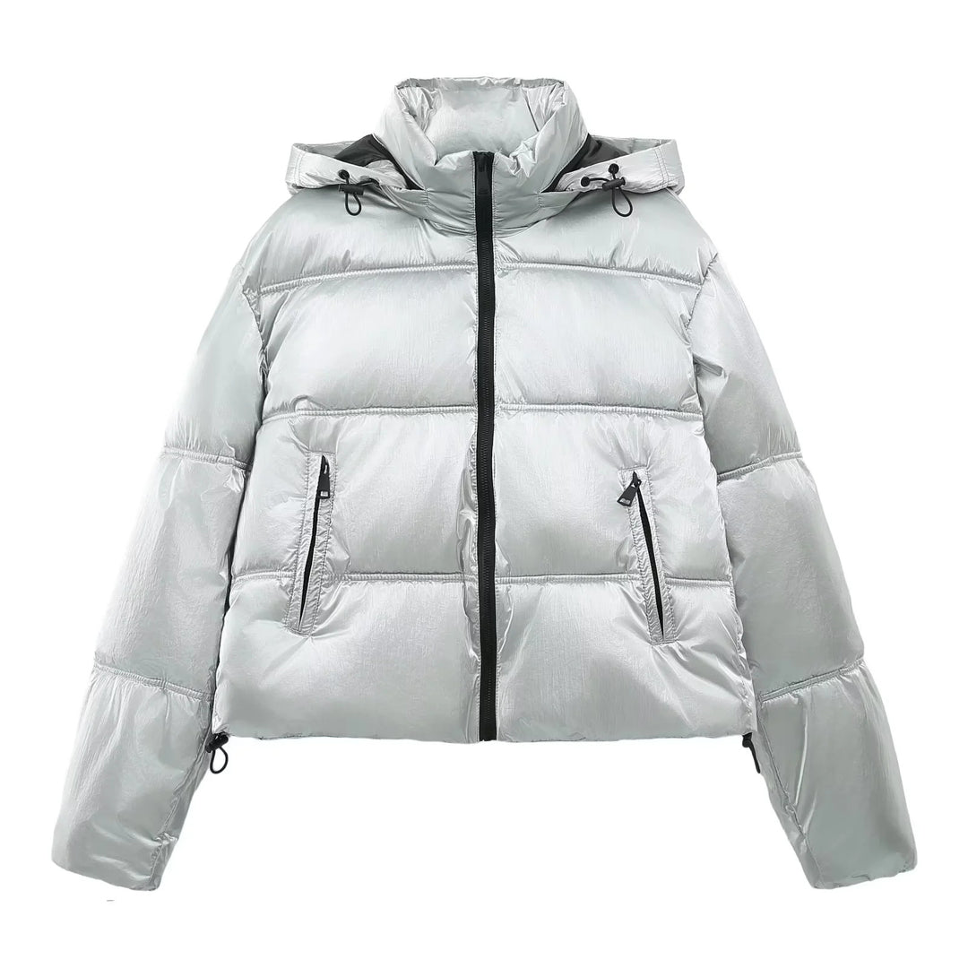 Damen nan cropped gesteppte Daunenoptik Jacke mit Kapuze und Tunnelzugsaum Drune