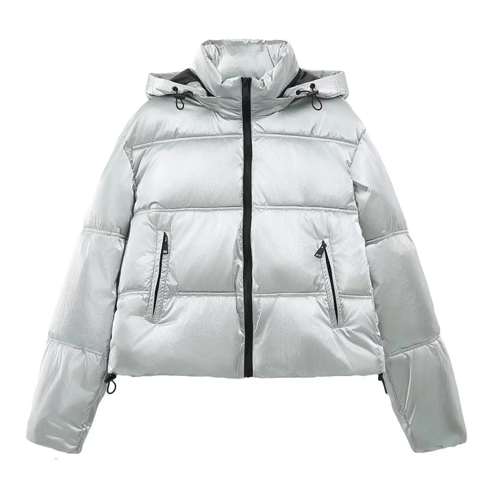 Damen nan cropped gesteppte Daunenoptik Jacke mit Kapuze und Tunnelzugsaum Drune