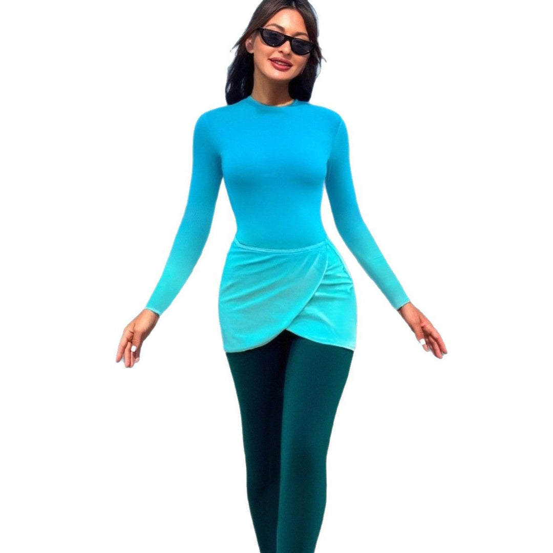 Damen Modischer Langarm-Schwimmanzug mit Wickelrock Drune