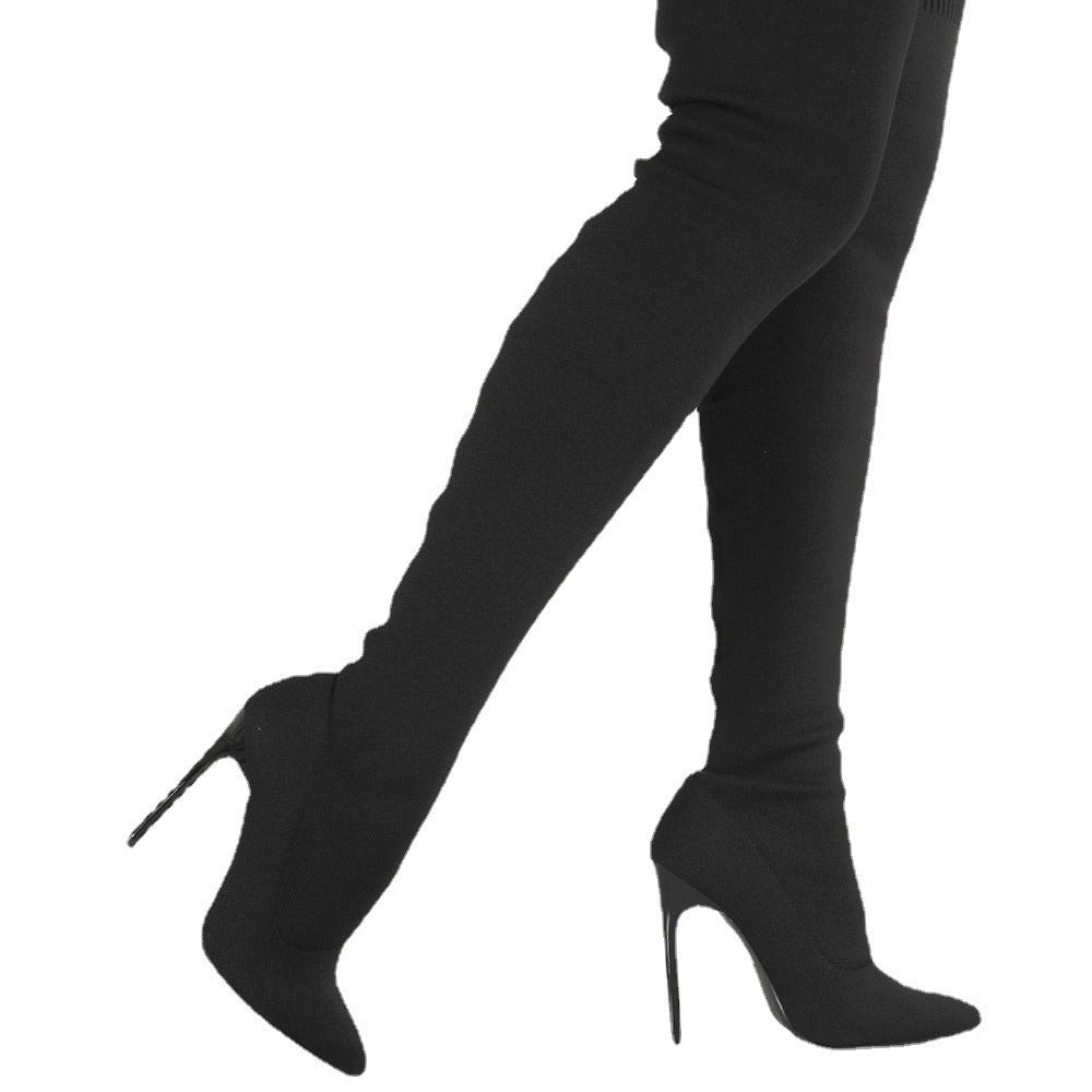 Damen Overknee-Stretch-Strickstiefel mit spitz zulaufender Schuhspitze Drune