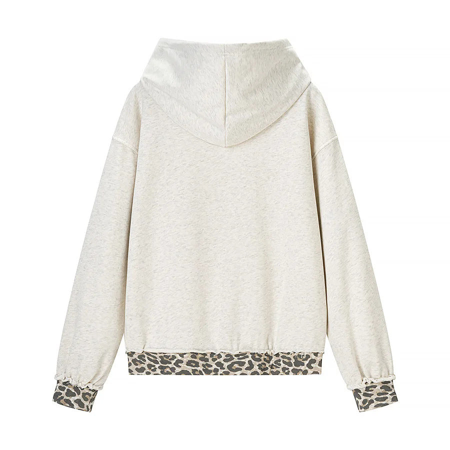 Damen nan weites Kapuzen‑Sweatshirt mit Leomuster‑Futter, Kängurutasche und Vintage‑Effekt Drune