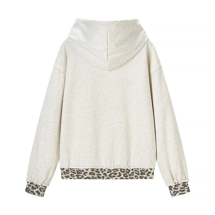 Damen nan weites Kapuzen‑Sweatshirt mit Leomuster‑Futter, Kängurutasche und Vintage‑Effekt Drune