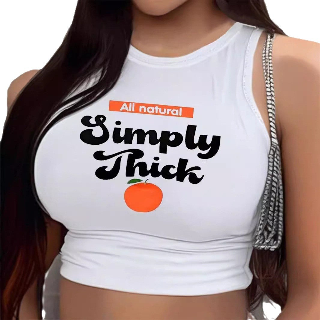 Damen Crop-Top mit modernem Grafikdruck und trendiger Schnalle Drune