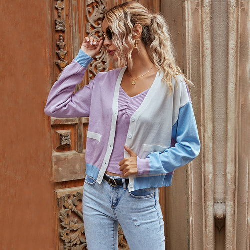 Damen Modischer Cardigan mit Farbblock-Design Drune