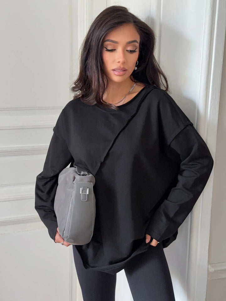 Damen Oversized Longsleeve mit schräger Naht und überschnittenen Schultern Drune