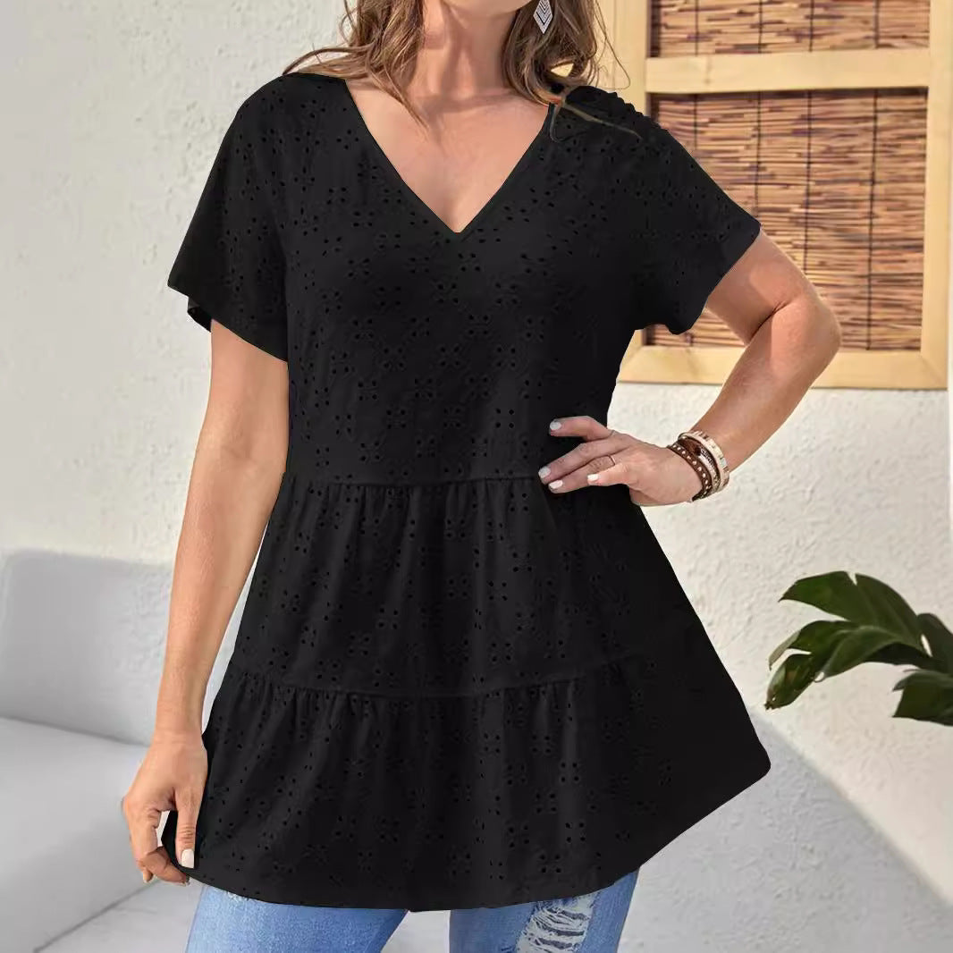 Damen Oberteil mit V-Ausschnitt und Rüschendesign Drune