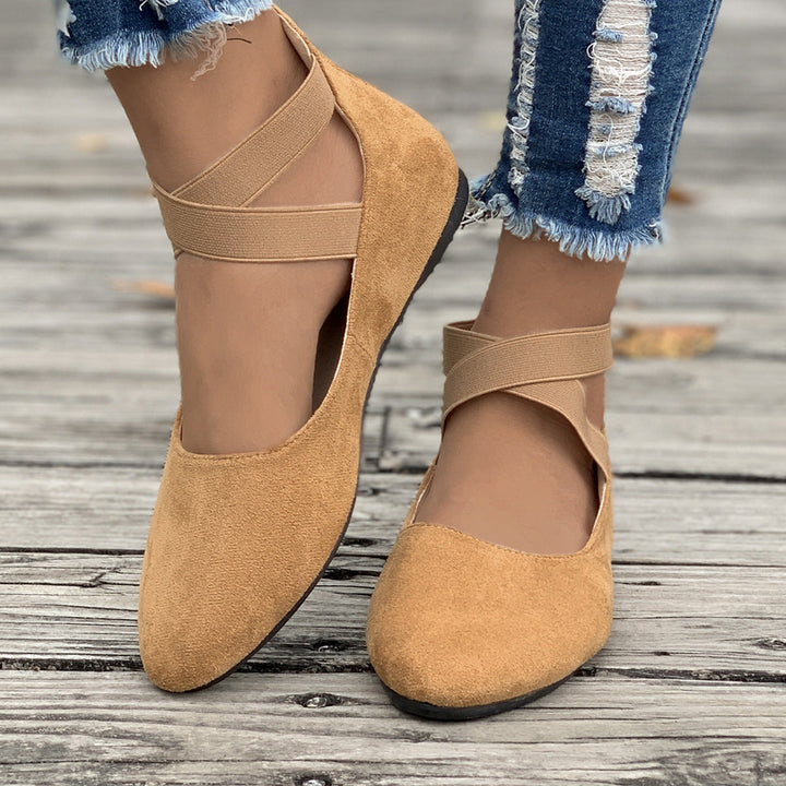 Damen elegante Ballerinas mit gekreuztem Riemen und weichem Obermaterial Drune