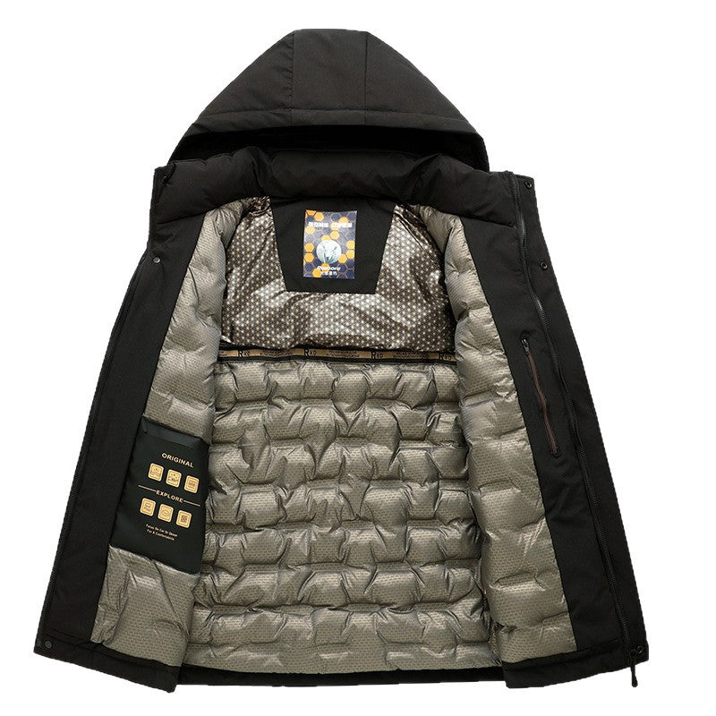 Herren Wattierte Kapuzenjacke mit 3D-Quilt-Innenfutter und wasserabweisender Außenhülle Drune