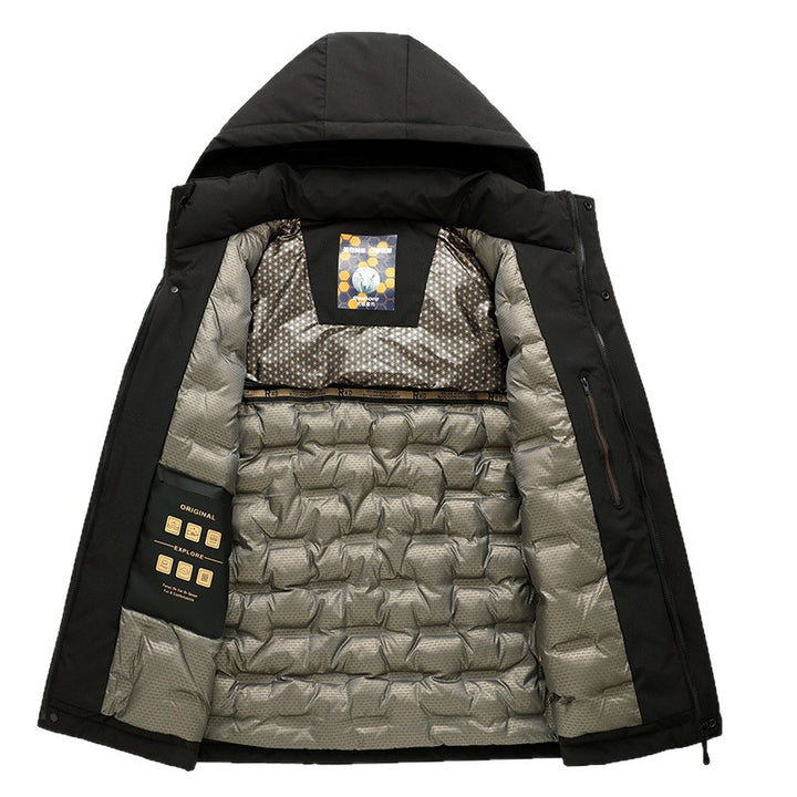Herren Wattierte Kapuzenjacke mit 3D-Quilt-Innenfutter und wasserabweisender Außenhülle Drune