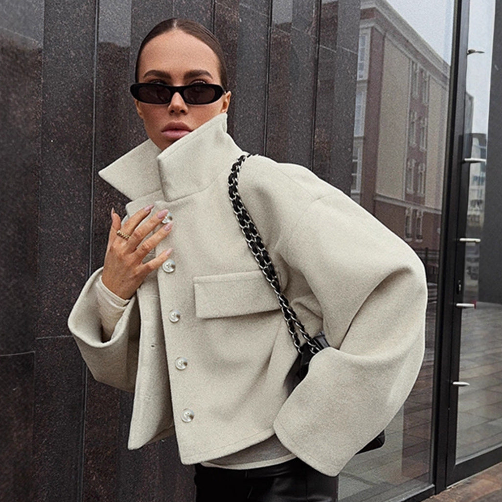 Damen Oversized Wolljacke mit Knopfleiste und praktischen Taschen Drune