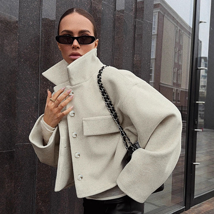Damen Oversized Wolljacke mit Knopfleiste und praktischen Taschen Drune