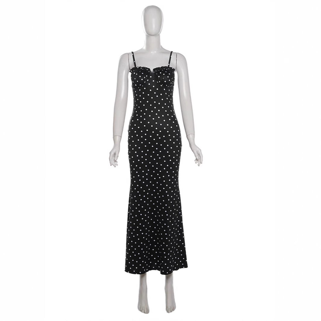 Damen Maxikleid mit Rüschen und Punkten Drune