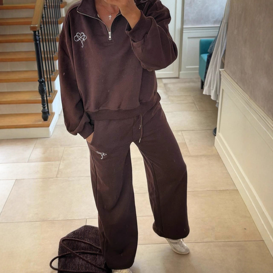Damen sportlicher Sweater mit halbem Reißverschluss und kontrastierendem Logo Drune