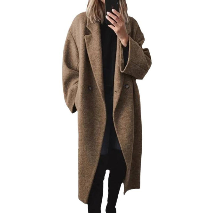 Damen Oversize Wollmix-Mantel mit doppelreihiger Knopfleiste, weitem Reverskragen und Eingrifftaschen Drune