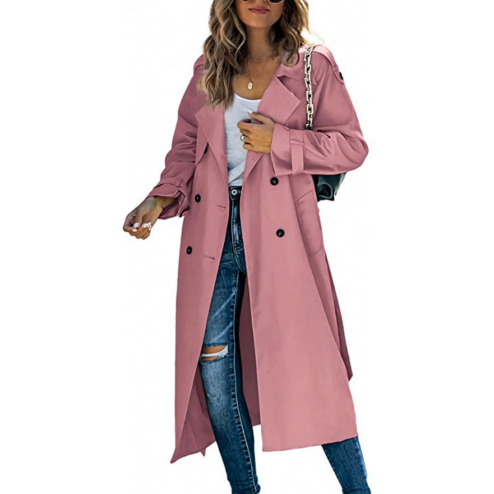Damen eleganter Trenchcoat mit doppelt Reihe Knopfverschluss und Taillengürtel Drune