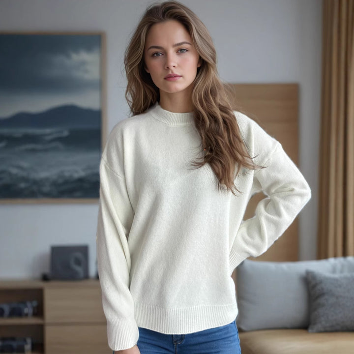Damen lässiger Pullover mit weitem Schnitt und modernem Rippstrickdesign Drune