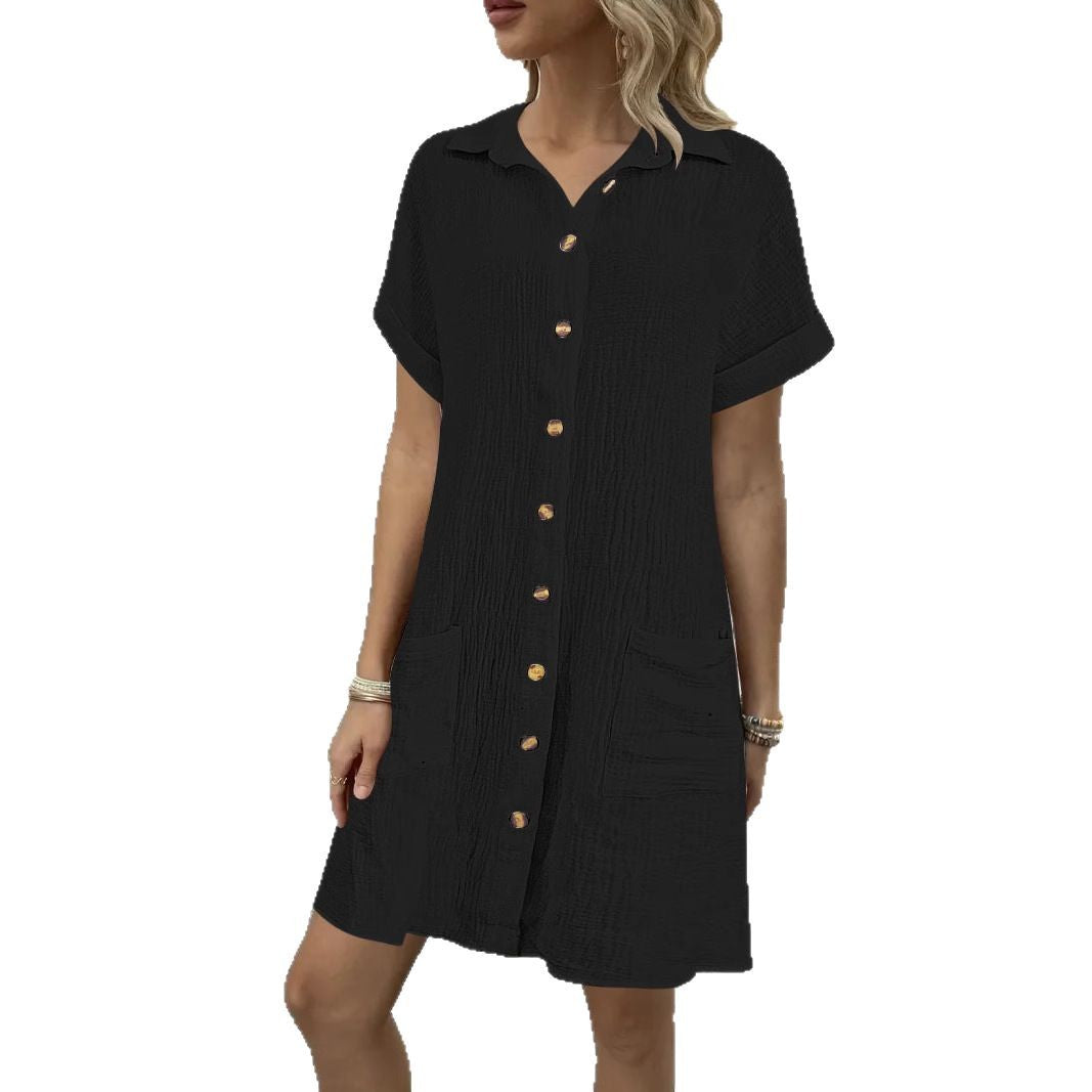 Damen Knielanges Hemdblusenkleid mit knopfbarem Design und praktischen Taschen Drune