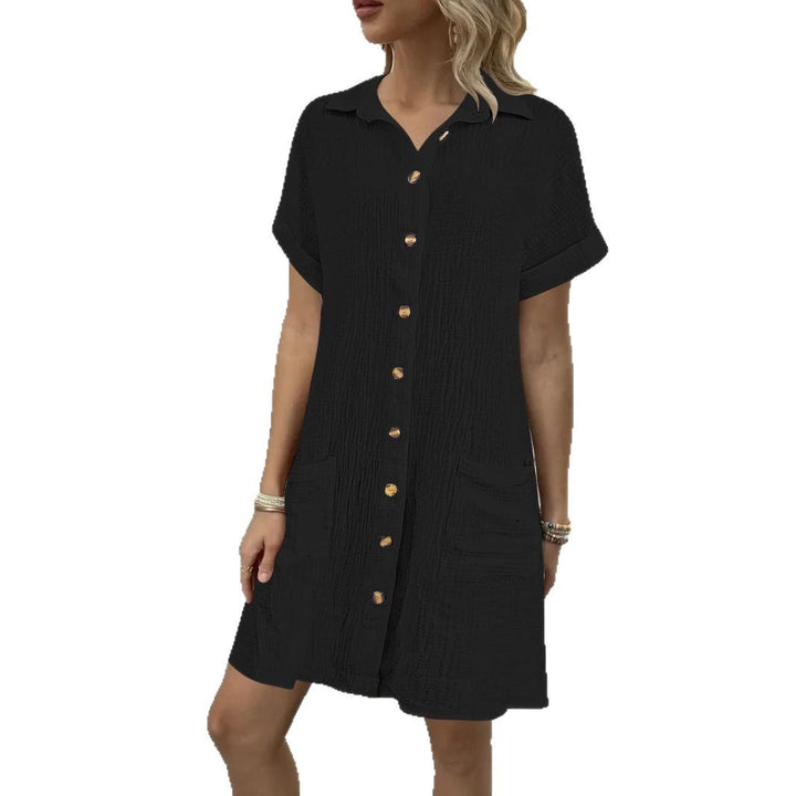 Damen Knielanges Hemdblusenkleid mit knopfbarem Design und praktischen Taschen Drune