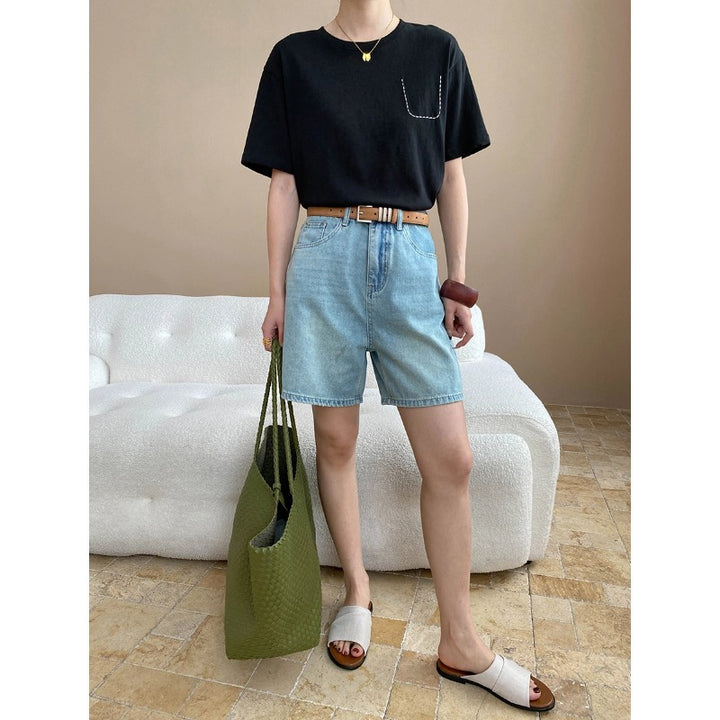 Damen lässige Denim-Shorts mit hohem Bund und bequemer Passform Drune