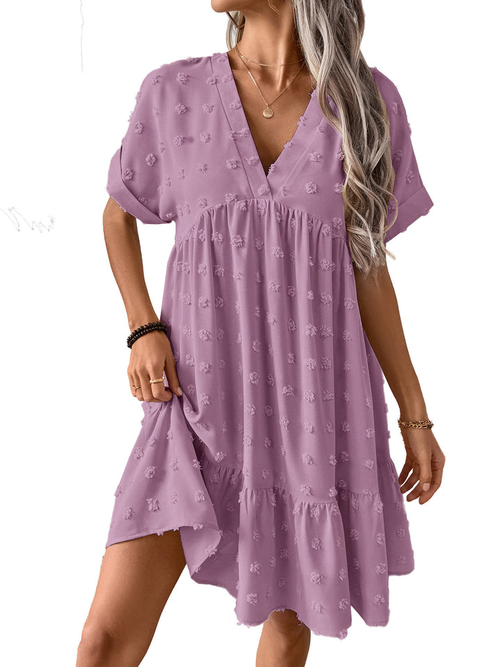 Damen Verspieltes Sommerkleid mit V-Ausschnitt und Rüschensaum Drune