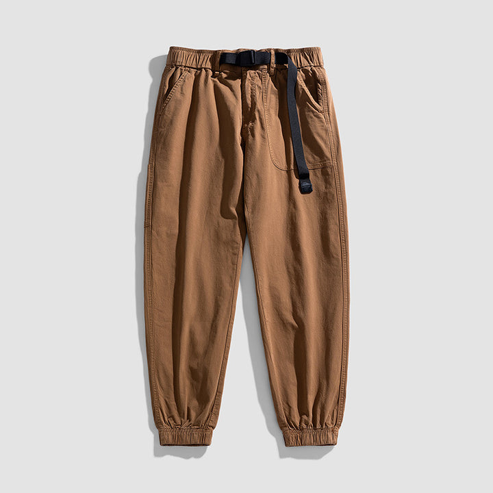 Herren Casual-Joggerhose aus Baumwoll‑Twill mit elastischem Bund, integriertem Webgürtel und geripptem Knöchelabschluss Drune