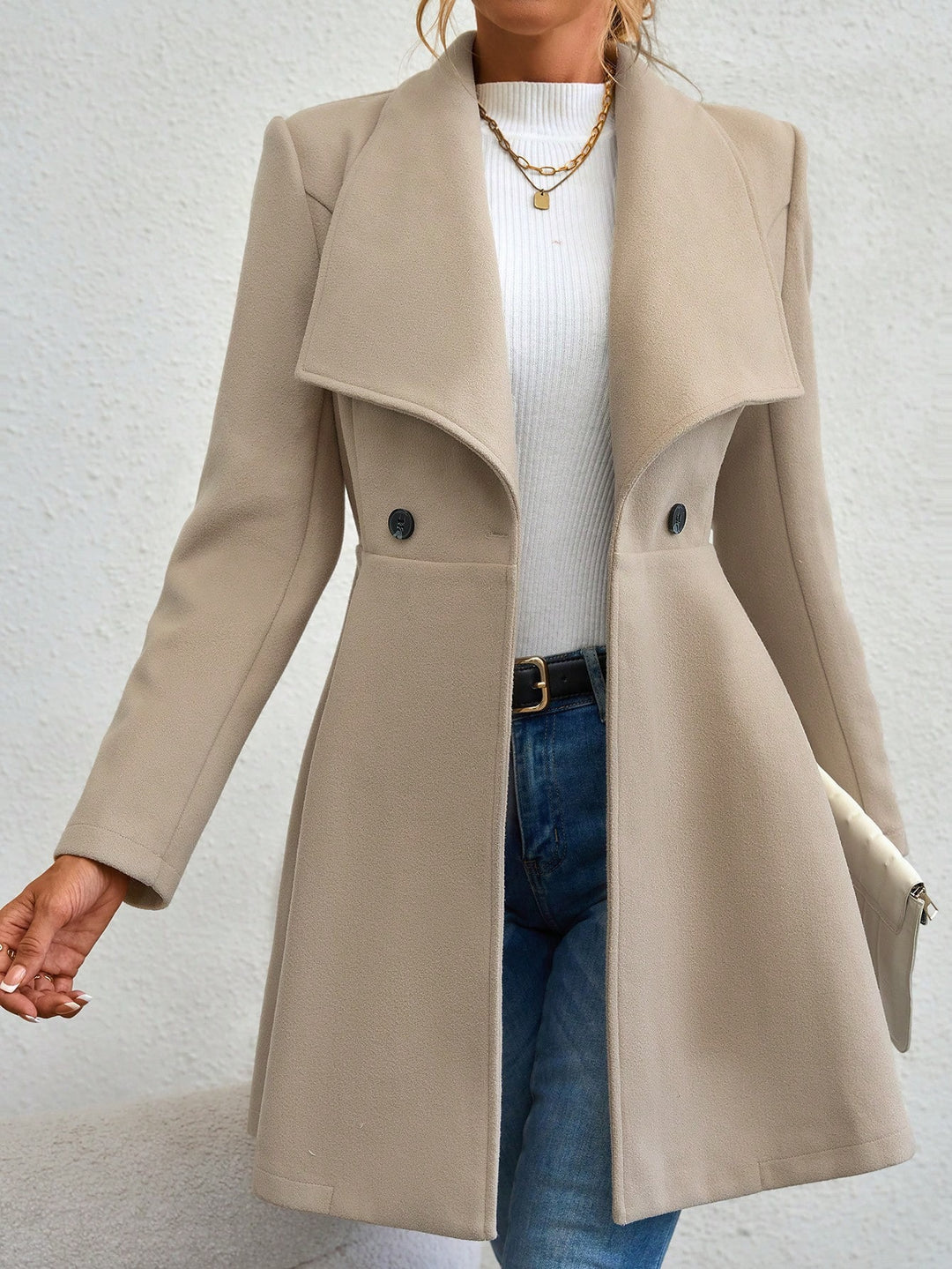 Damen Elegante Doppelreihige Wolljacke